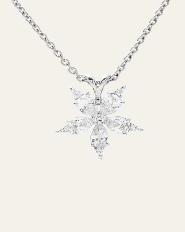 18K White Gold Small Diamond Star Anise Pendant Necklace, 16"L